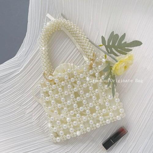 Handmade Pearl Bag Beaded Box Tote Women Party Retro Acrylic Plastic Tote Bag 2021 Summer Luxury Brand Dinner Bag Wholesale