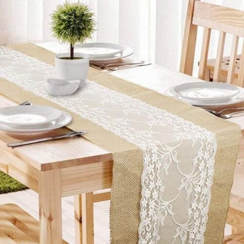 275CM Vintage Retro Burlap Linen Jute Table Gadget Champagne Wedding Dining Room Table Cloth Christmas Restaurant Table Runner