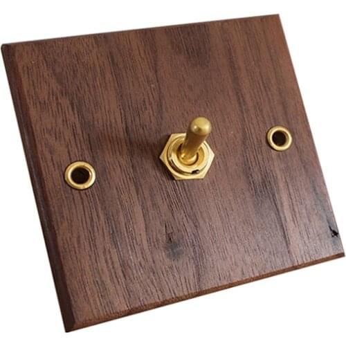 High Quality Type 86 Toggle Switch Black Walnut Wood Brass Lever 1-4 Gang 2 Way Retro Switch Panel For Hotel Homestay