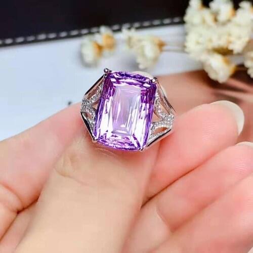High-quality Purple Crystal S925 Pure Silver Romantic Square Stone Ring Fine Fashion Wedding Jewelry for Women