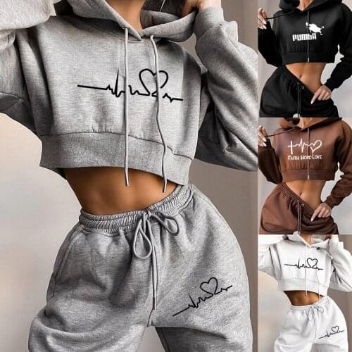 2021 Womens Tracksuit 2 Piece Set Faith Love Letter Hoodies Pants 2 Pcs Suit Sportwear for Spring Female Clothing
