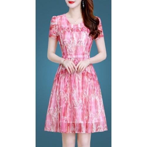 Embroidery Vintage Christmas Dress Women Summer Elegant Short Sleeve V-Neck Sexy Chiffon Party Dress Plus Size S~4XL 7660