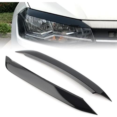 1 Pair Car Headlight Lamp Eyebrow Eyelid Molding Trim Lid Cover For VW Polo 2019 2020 Glossy Black ABS Plastic