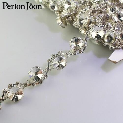1 yard S-type arrangement glass rhinestone trim silver large crystal metal chain shoes wedding decoration accessories ML065