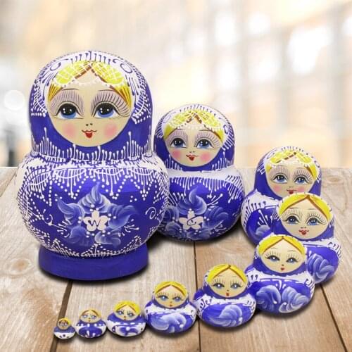 10 Pcs/set Russian Nesting Dolls Lovely Baby Basswood Handmade Painted Beech Russian Matryoshka Doll DIY Gift Toy
