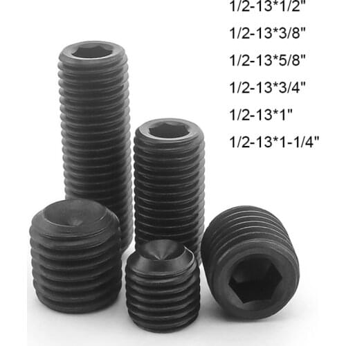 2pcs UNC 1/2" 12.9 Grade High Tensile Carbon Steel Hexagon Hex Socket Allen Cup Point Grub Screws Set Screw rivetti a vite