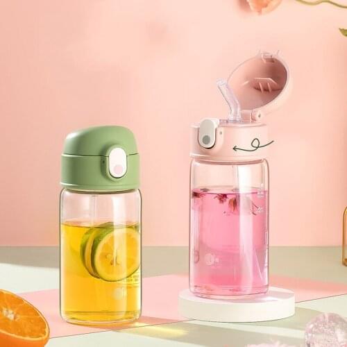 360ML/500ML Glass Water Bottles With Straw 2021 Summer Portable Glass Kettle Travel Student Juice Milk Cup Leak Proof Green Pink
