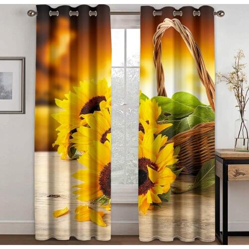 3D Beautiful Modern Sunflower Basket Simple Blackout Curtain Set Hook, Suitable for Home Curtains In Living Room and Bedroom