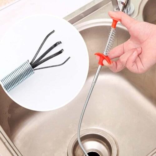 60cm Drain Snake Spring Pipe Dredging Tool Dredge Unblocker Drain Clog Tool For Kitchen Sink Sewer Cleaning Hook Water Sink Tool