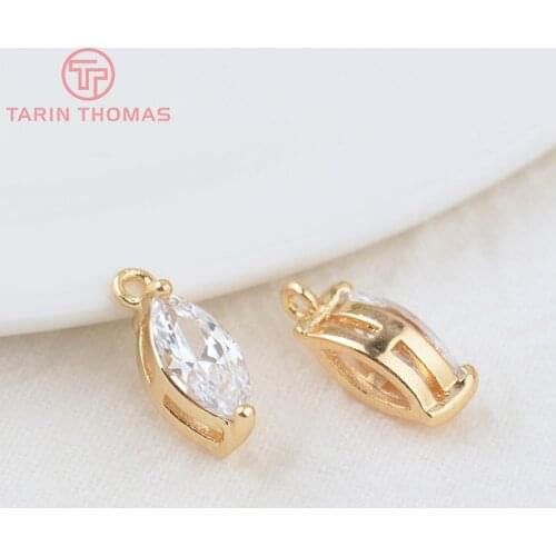 4PCS 12x5MM 24K Champagne Gold Color Plated Brass with Zircon Horse Eye Shape Charms Pendants High Quality Jewelry Accessories