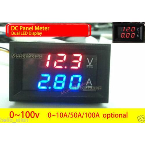 0-100V 0-100A Digital Voltmeter Ammeter Meter DC Panel Voltage Current Monitor 12v 24v Car