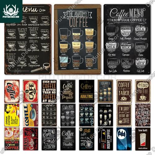 Coffee Sign Vintage Metal Sign Plaque Metal Vintage Wall Decor for Kitchen Coffee Bar Cafe Retro Tin Sign Metal Posters