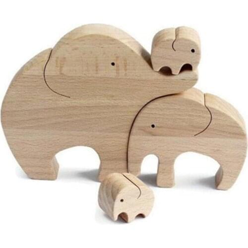 Wooden Elephant Family Sculpture Hand Wood Carved Home Decor Collection