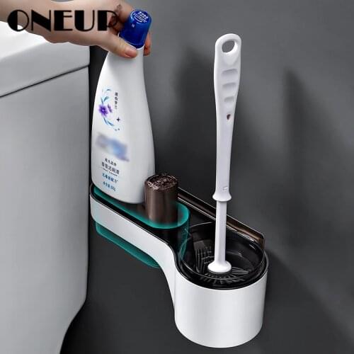 ONEUP Toilet Brush Holder Wall-Mounted Long Handle Cleaning Brush for Toilet Bath Storage Rack Floor Clean Bathroom Accessories