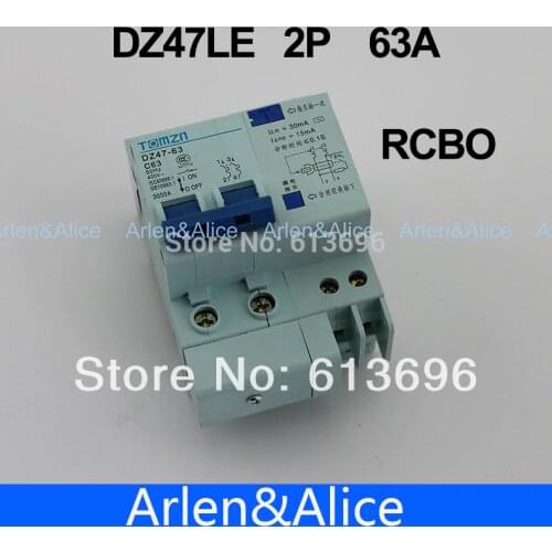 DZ47LE 2P 63A 230V~ 50HZ/60HZ Residual current Circuit breaker with over current and Leakage protection RCBO
