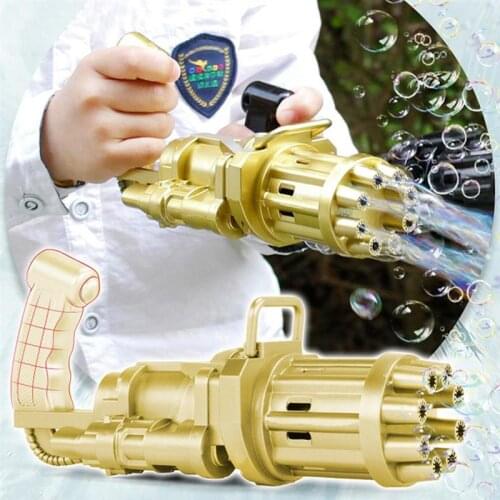 Electric Bubble Machine Black Gold Gold Gatling Bubble Gun Children Automatic Bubble Blowing Toy Gun Fan Combo Function