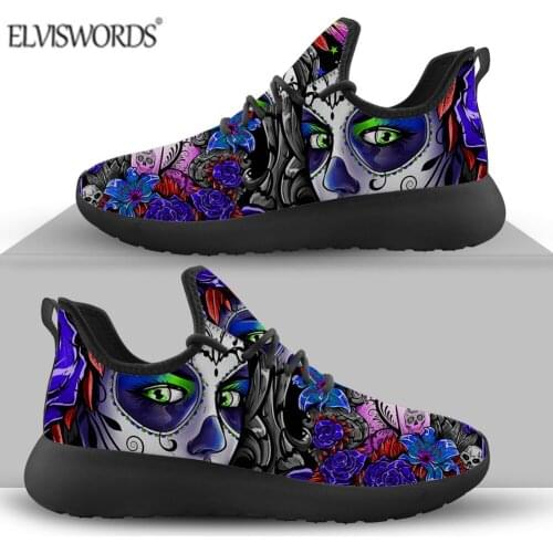 ELVISWORDS Mens Shoes Casual Breathable Sneakers Sugar Skull Prints Mesh Knit Sneakers Men Running Shoes 2021 Comfortable Shoes
