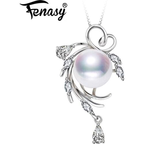 FENASY 925 Sterling Silver Natural Freshwater Pearl Necklace For Women Pearl Jewelry Custom Boho Leaf Emerald Crystal Necklace