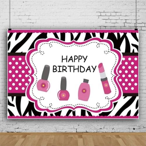 Happy Birthday Photography Backdrop White Dots Lipstick And Nail Polish Make Up Background Girls Woman Portrait Banner Party
