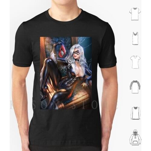 Black Cat T Shirt Print For Men Cotton New Cool Tee Felicia Hardy Comics Cute Girls Boobs Cleavage Nsfw