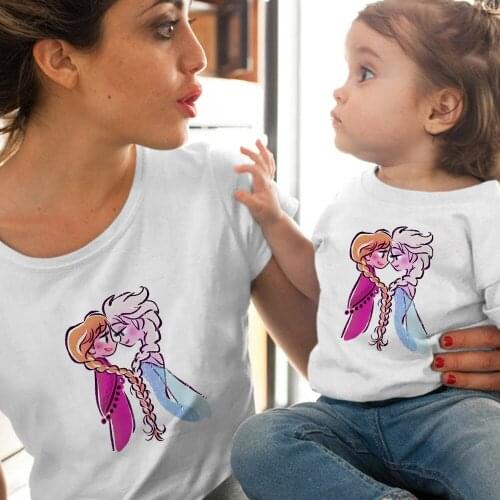 Frozen II T Shirt Women Kawaii Tops Cartoon Queen Elsa Princess Anna Graphic Sisters' Tees Harajuku Family Look Outfits Dropship