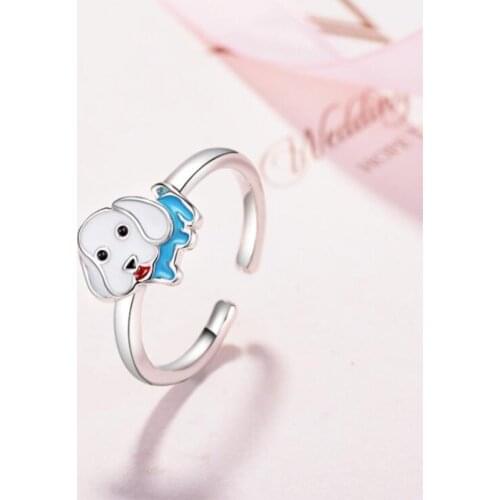 Beautiful Fashion Cute Animal Dripping 925 Sterling Silver Jewelry Zodiac Puppy Sweet Dog Female Gift Opening Rings SR351