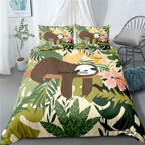 Luxury Cartoon 3D Sloth Bedding Sets Single Size Kids Duvet Cover and Pillowcase Comforter Set Gifts for Children 2-3 Pieces