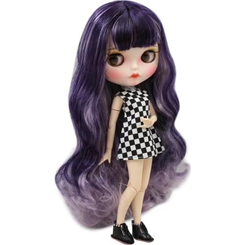 ICY DBS Blyth Doll 1/6 bjd white skin joint body purple mix violet hair, new matte face Carved lips with eyebrows BL169/1049