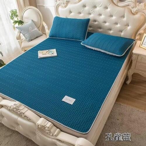 Three-Piece Latex Mat Summer Ice Silk Mat 1.8m 2m Bed Folding Conditioning Mattress Cool Sleeping Mat Pillowcase Household Use