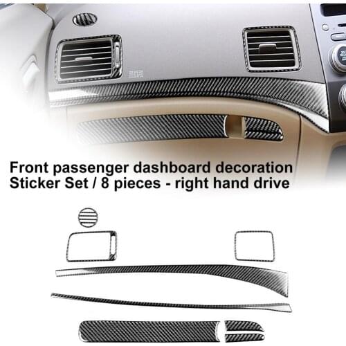 50% Hot Sales!! 8Pcs Dashboard Sticker Universal Self-adhesive Black Carbon Fiber Dashboard Sticker for Honda Civic 8 Gen 2006-2
