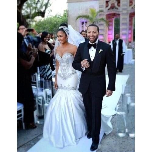 Hot African Nigeria Mermaid Wedding Dresses Sweep Train Sweetheart Beaded Sequins Bridal Gowns Custom made