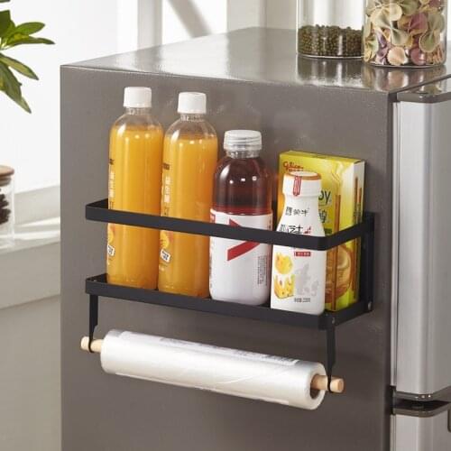 Magnetic Refrigerator Shelf Foldable Iron Wood Storage Rack Fridge Tin Foil Paper Towel Holder Wall Hanger Kitchen Accessories