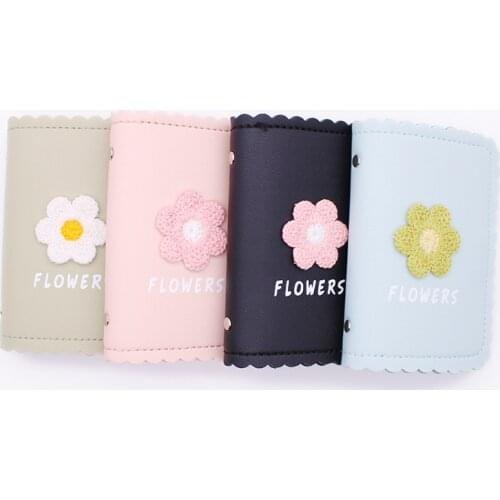 Cartoon Flower Pink Cute Knitting Daisy PU Leather Small Wallet Card Holder 22 Bits Case Business ID Holders for Women Designer