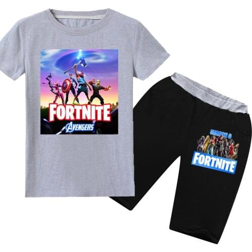 Fashion T-shirt girl clothes outfits Boys summer cotton suit cartoon casual T-shirt + shorts Fortnites childrens Clothes
