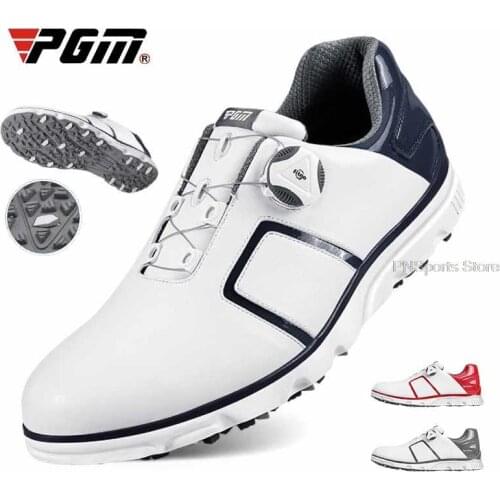 Pgm Anti-Slip Spikes Mens Golf Shoes Breathable Golf Training Sneaker Male Outdoor Golf Trainers Male Knob Buckle Athletic Shoes