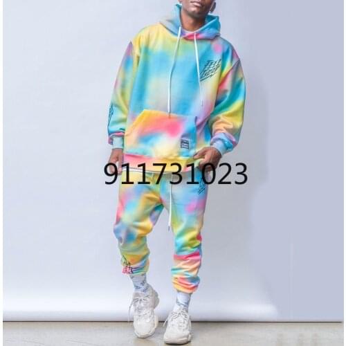 2021 Mens Fashion Suit Spring Autumn Men Color Stitching Long-sleeved Casual Hoodie Elastic Band Trousers Sports Two-piece Set