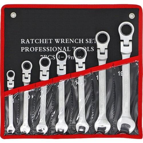 7Pcs Car Repair Spanners Tool CRV Ratchet Wrench Keys Set Chrome Vanadium Steel Flexible 180 Metric 1/4 Inch Drive Square Head