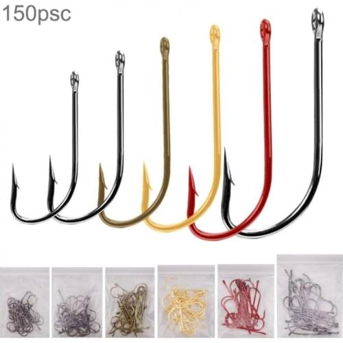 150pcs Multi-colored Fishing Hooks Kit Barbed Jig Hole Hook 8# 6# 4# 2# 1# 1/0# Mixed Size Carbon Steel Carp Fishhook Set