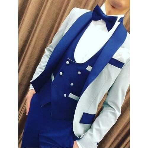 New Arrival 2020 Light Grey Groomsmen Shawl Lapel Groom Tuxedos Men Suits Wedding/Prom Best Man Blazer ( Jacket+Pants+Vest+Tie)