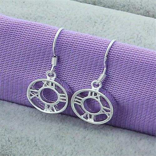 New 925 Sliver Plated Roman Numerals Round/Long Pendant Drop Earrings Fashion Jewelry For Female Trendy Christmas Gift