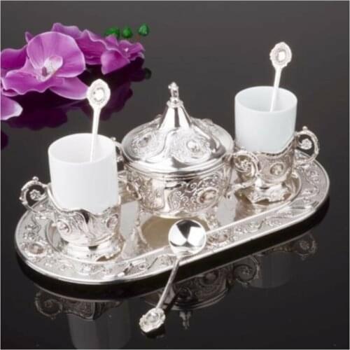 Turkey authentic WONDERFUL Series Luxury Porcelain Silver Tray 2 Person Coffee Cup Set FREE SHIPPING FREE SHIPPING