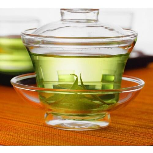 [GRANDNESS] Clear Glass Gaiwan 150ml Heat Resistant Traditional Gongfu Tea Tureen Heat Resistant Glass Kung Fu Tea Set