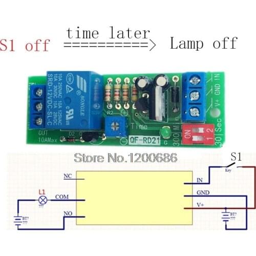 Delay Turn off switch relay DC 12V Delay Time Control Relay 10S 30S 1MIN 5MIN 10min 30min delay off relay