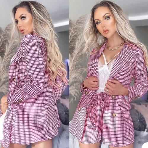 Pink Plaid Celebrity Women Blazer Pants Suits Summer Short Sexy Lady Formal Party Prom Red Carpet Outfit Coat(Jacket+Pants)