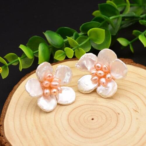 Flower Stud Earrings For Women Natural Fresh Water Baroque Pearl Eaiings Statement Fashion Jewelry Wedding Party Christmas Gifts