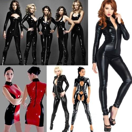 Sexy Women Wet Look Faux Leather Catsuit Bodycon One Piece Jumpsuit Club Wear Fancy Dress Hen Night Party Costume Clearance