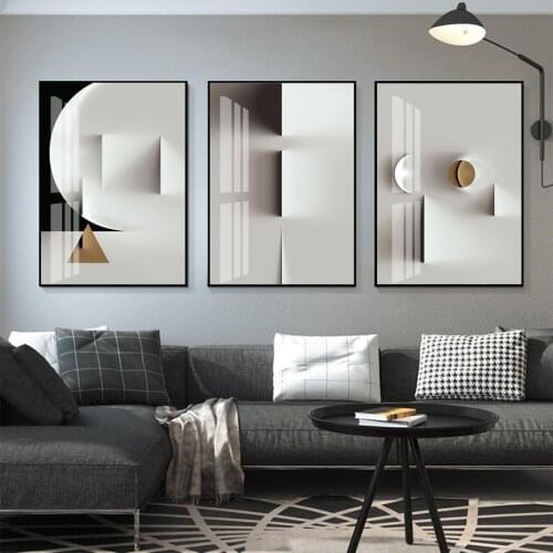 Modern Nordic Black and White Abstract Geometric Matt Gold Canvas Painting Wall Art Print Poster Picture Living Room Home Decor