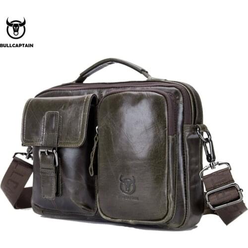 BULLCAPTAIN mens leather shoulder messenger retro fashion top layer cowhide large capacity multifunctional business mens bag