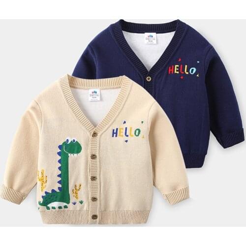 2 3 4 5 6 7 Y Toddler Boys Sweaters Child Cartoon Dinosaur Letter Cardigan Kids Knitted Sweater Coat for Boy Autumn Winter 2020