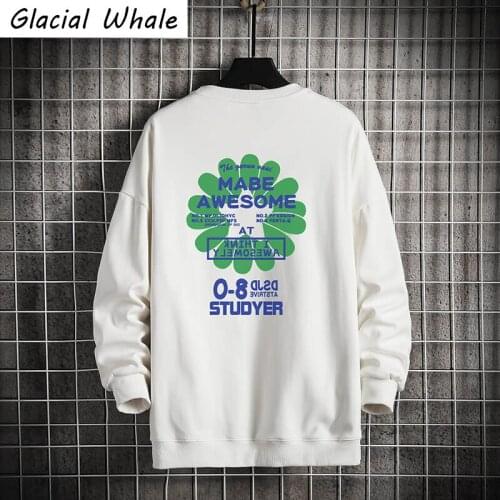 GlacialWhale Crewneck Sweatshirt Men 2021 New Autumn Hip hop Graphic Streetwear Sweatshirt Harajuku Oversized White Hoodie Men